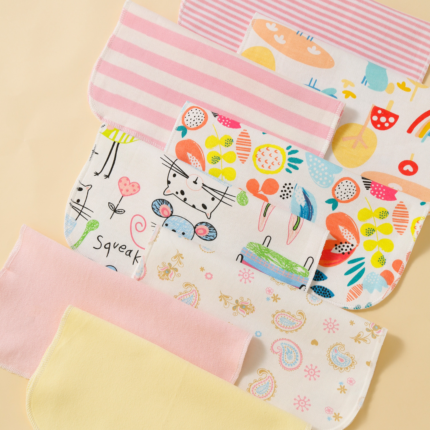 momscare baby square towels/feeding towels and saliva wipes are all packed in 8-piece cotton fabric with fixed patterns pic 19