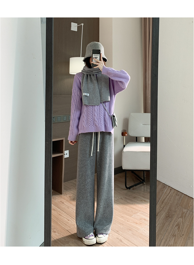 2023新款春秋季直筒裤韩国阔腿裤女高腰垂感显瘦粉色小众毛巾裤详情28