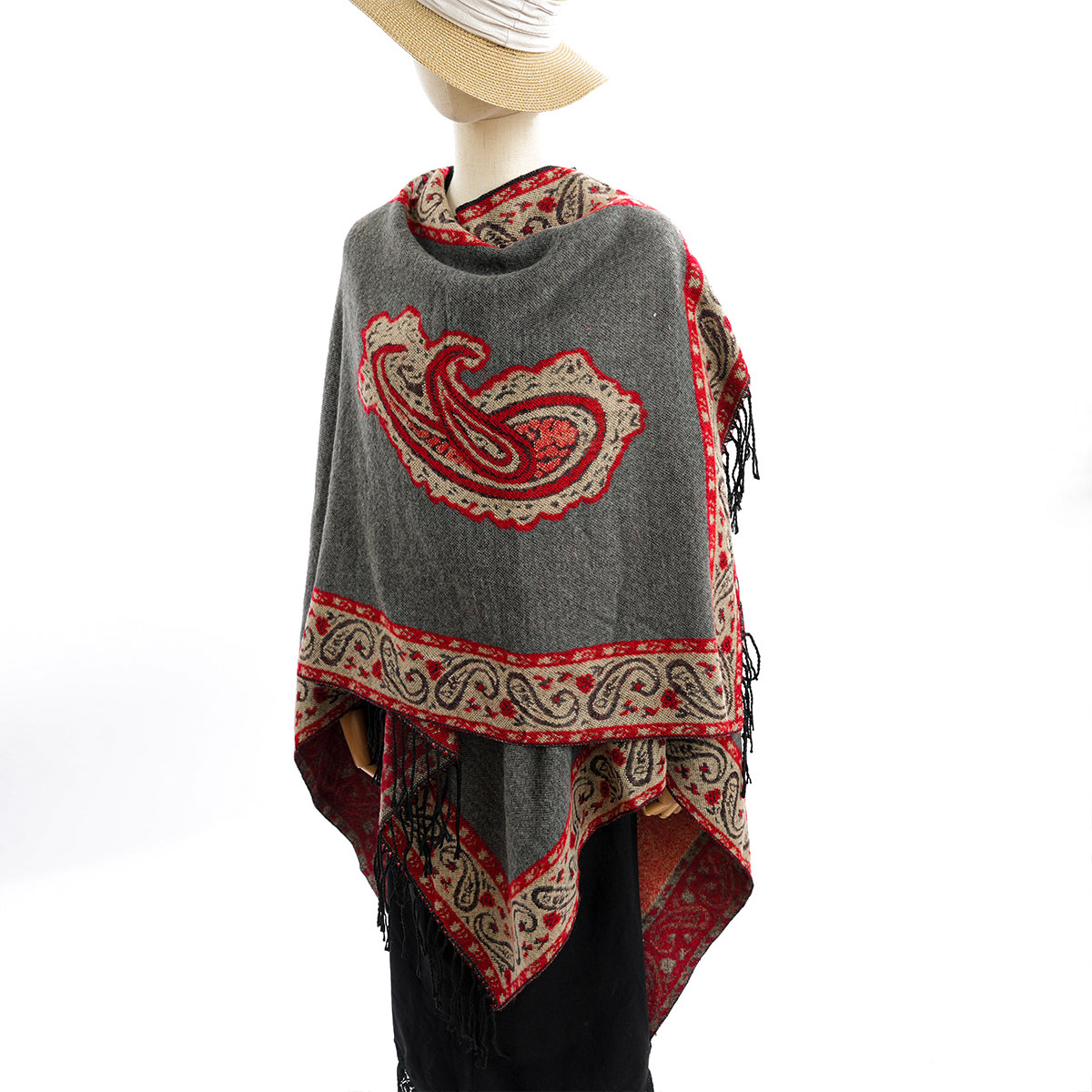 冬季跨境披肩加厚保暖长款拼接色披风仿羊绒双面两用女士时尚斗篷详情32