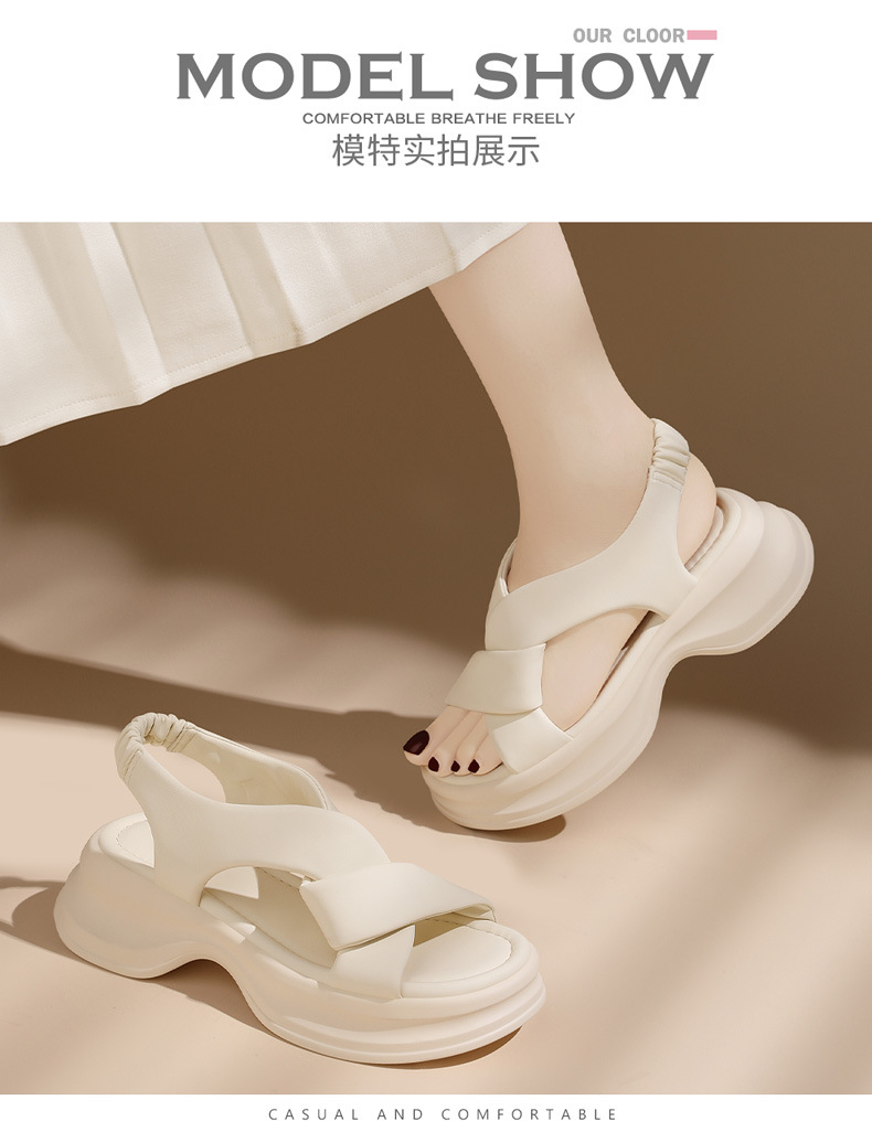 凉鞋女夏季新款松糕厚底小个子沙滩鞋高级感法式配裙子罗马鞋详情12