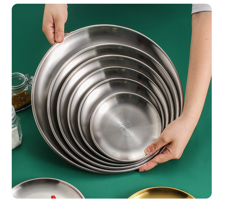 304不锈钢盘子韩式烤肉盘圆盘简约托盘西餐盘烧烤高颜值餐盘批发详情10