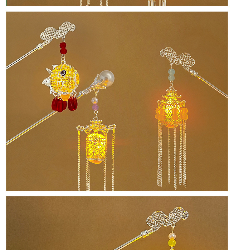 Ancient-style luminous lanterns, hairpins, tassel hairpins, hair ties, court fairy-like headwear, versatile hair accessories for daily elegance, women pic 9