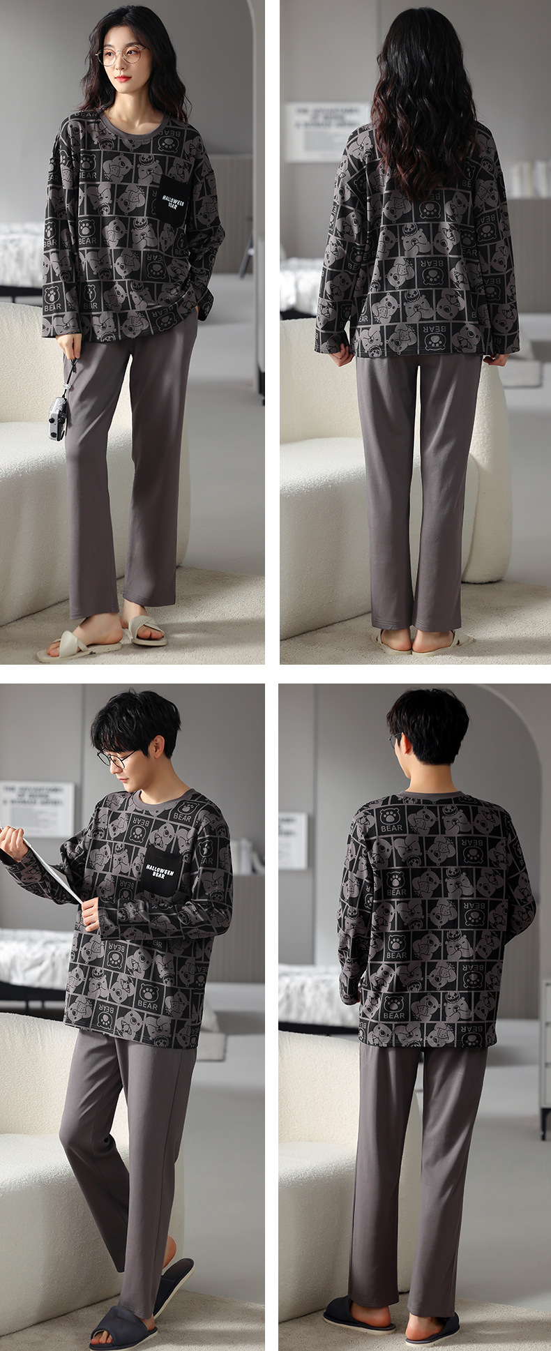 品牌情侣睡衣女长袖纯棉冬季新款韩版男士大码秋冬全棉家居服套装详情25