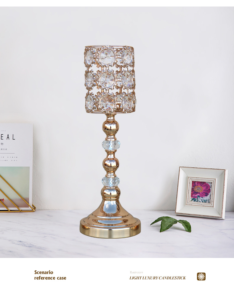 Cross-border best-selling European-style iron dining table candlestick ornaments, crystal candlesticks, home decorations, candlelight dinner props, candlesticks pic 3