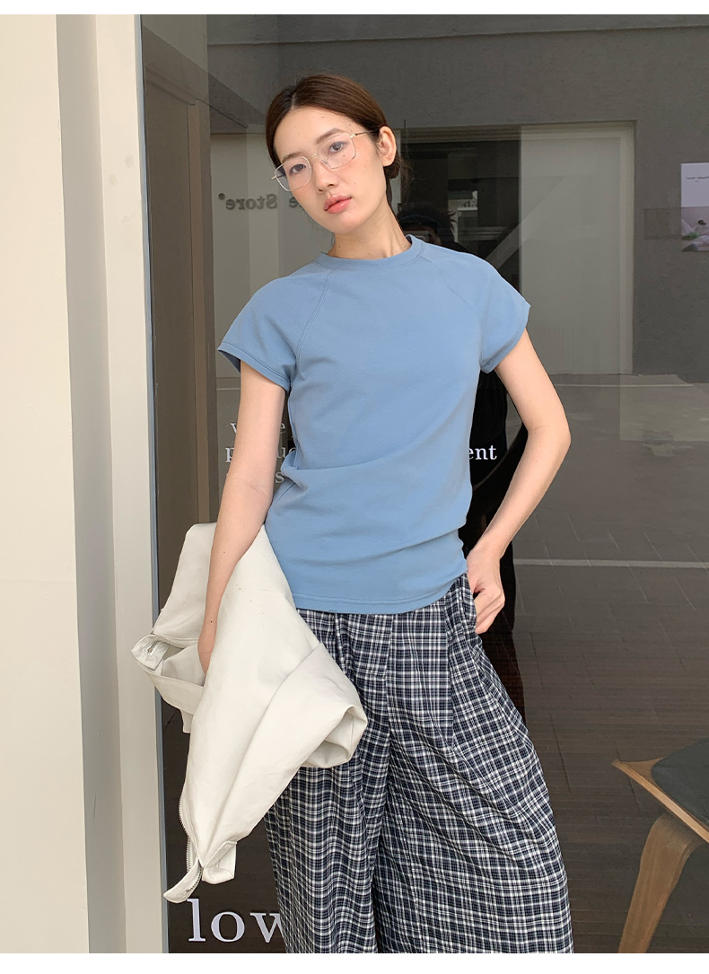 【7色可选】圆领净版短袖T恤女2025春夏新款韩版休闲百搭上衣T026详情21