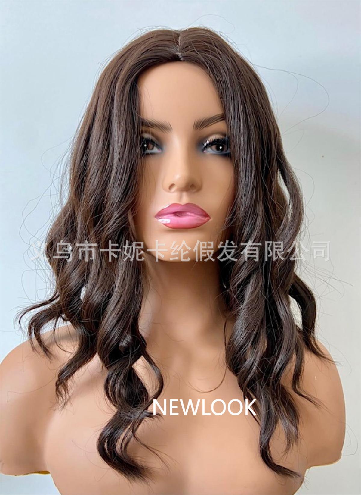 欧美newlook外贸新款女士中分黑色大波浪厂家批发订制short bob详情7