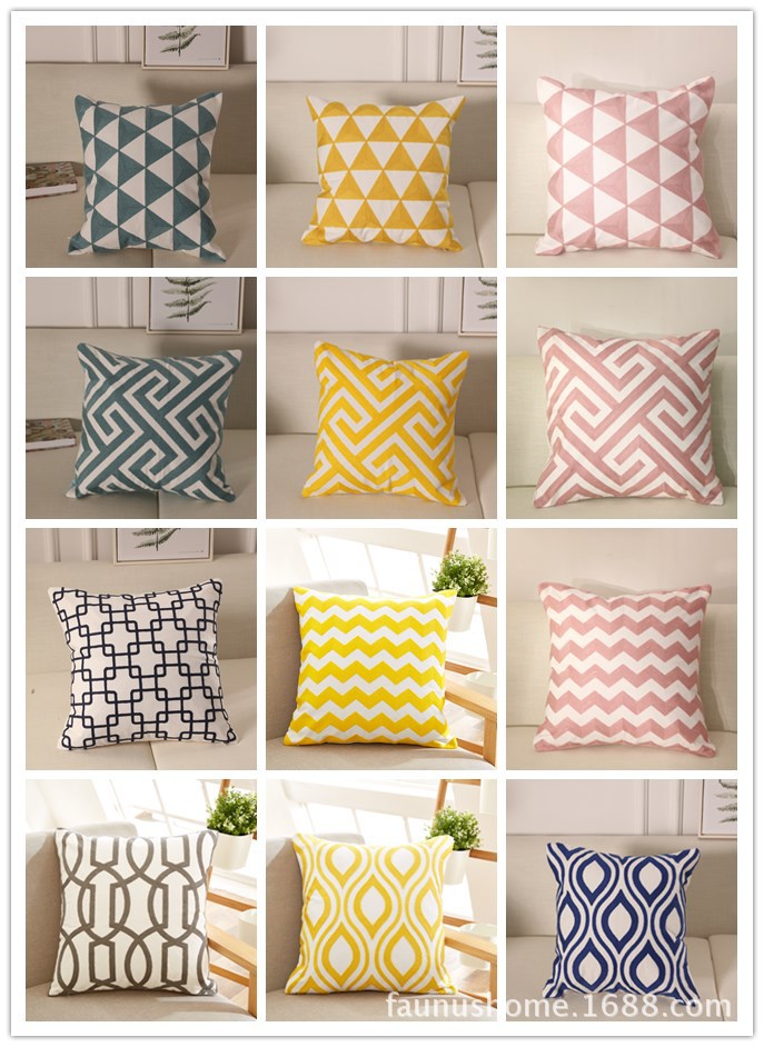 北欧简约几何线条沙发抱枕办公室棉麻刺绣靠垫外销亚马逊枕套详情15