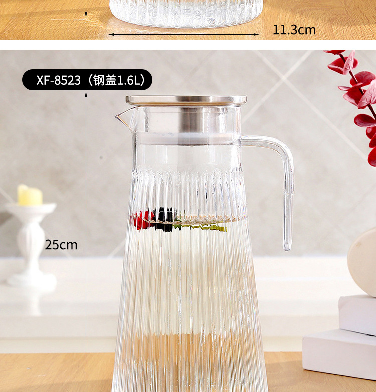 钢盖PC凉水壶工厂批发北欧风家用大号果汁壶饮料壶透明亚克力扎壶详情10
