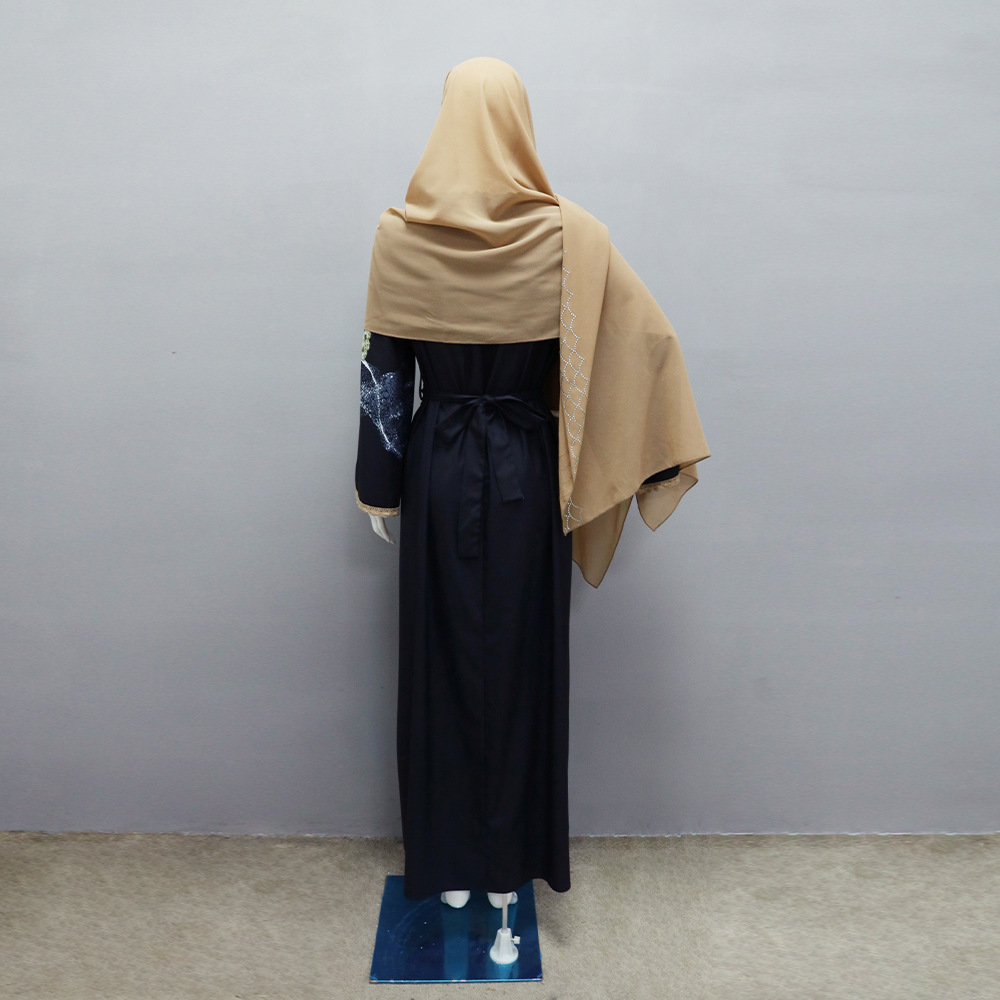 XQY500263 Cross-border Middle East Muslim Robe Dubai Arab printed Robe Dress with belt pic 22