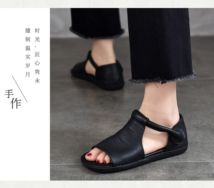 夏季中空女凉鞋真皮平底软底低帮罗马鞋2024新款头层牛皮露趾凉鞋详情6