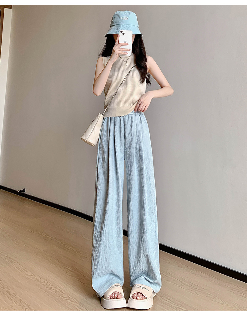 粉色奶芙山本阔腿裤女春夏2024新款高腰垂感醋酸小个子慵懒风冰丝详情18