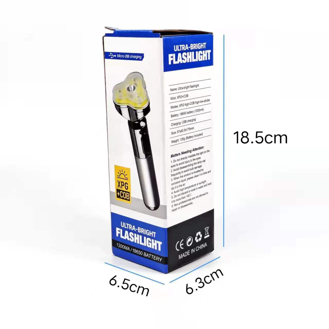 New LED high-intensity flashlight, outdoor flashlight, battery level display, USB charging, household COB shaver shape model pic 4
