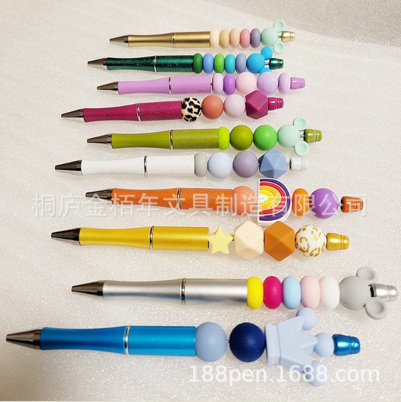 Wholesale of bead pens in stock, diy creative plastic bead ballpoint pens, UV electroplated bead pens, three-color gradient bead pens pic 19