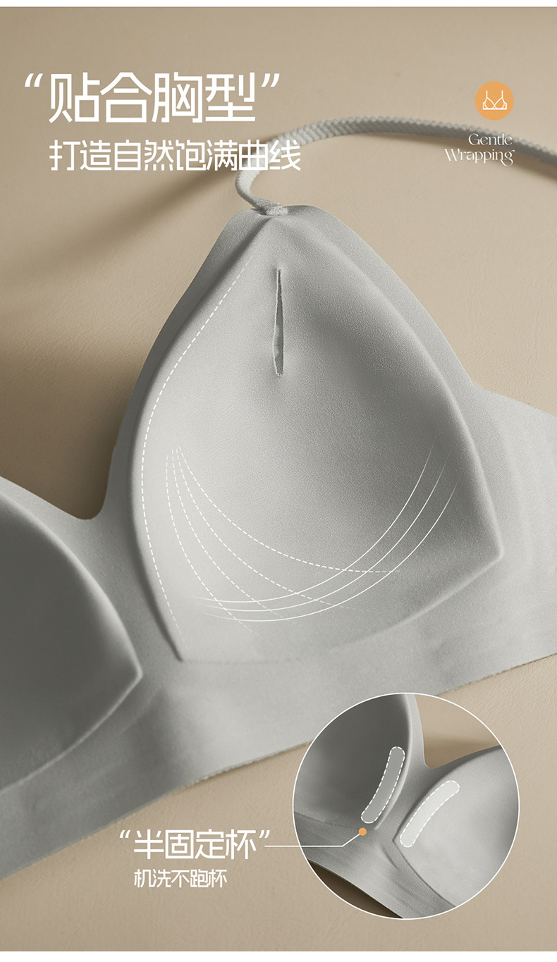 New seamless triangular cup French frameless bra with a small chest, comfortable and sexy cross back, and a gathering set for girls pic 31