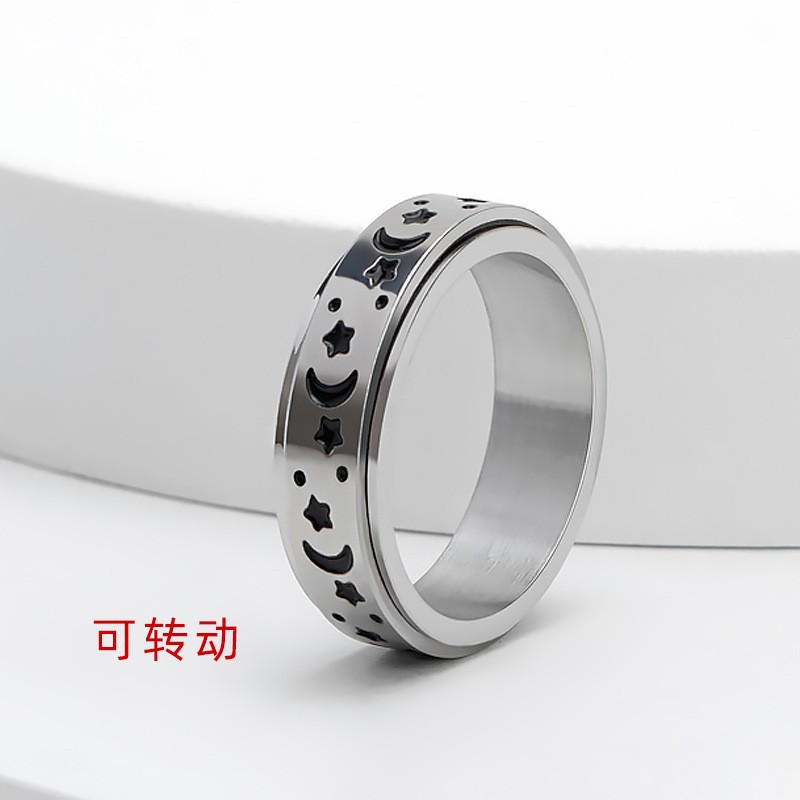 欧美货源星星月亮钛钢戒指可转动解压男女戒指不锈钢饰品配饰批发详情9