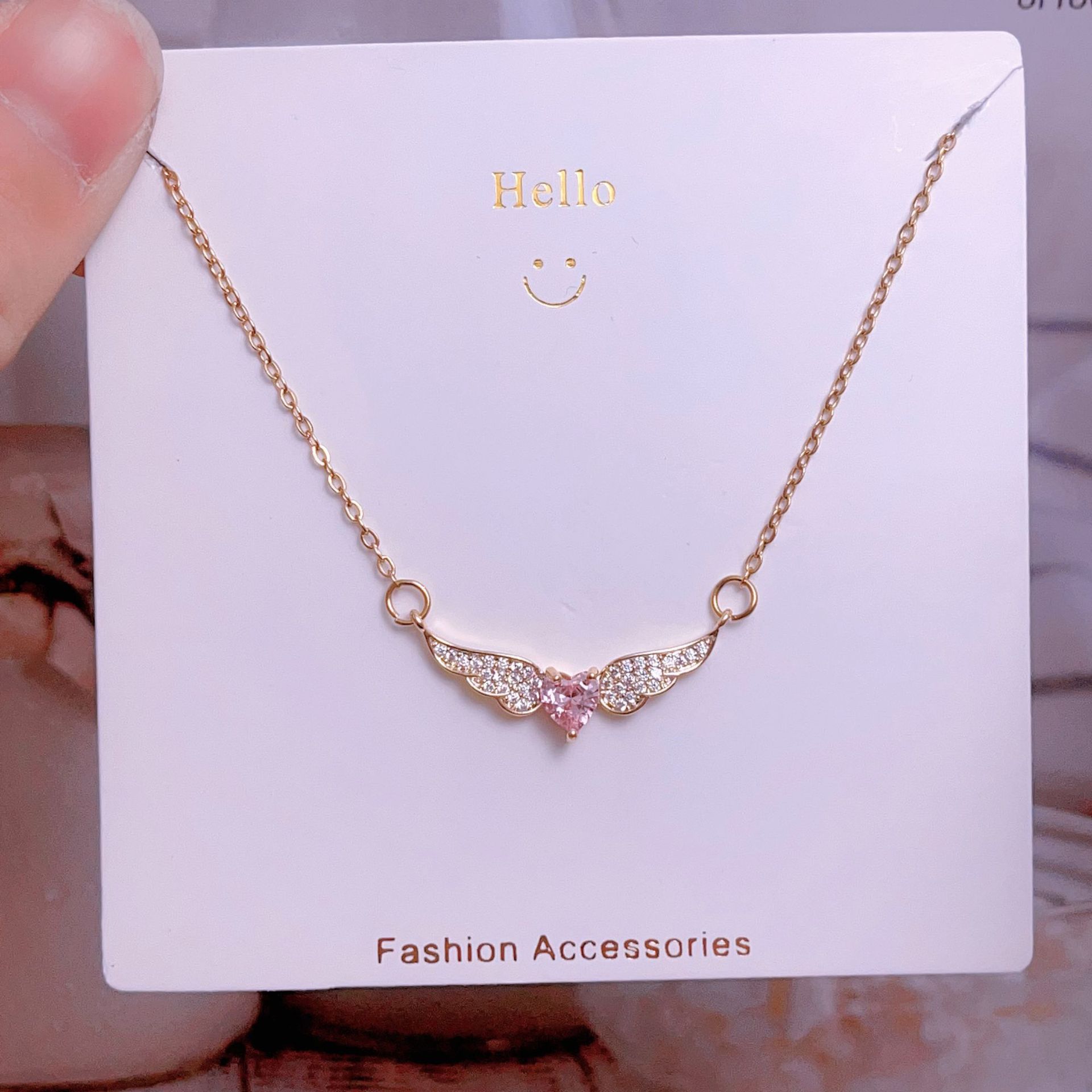 Titanium steel collarbone chain, non-fading wing heart original design, high-end light luxury necklace, direct sales from Yiwu factory pic 14
