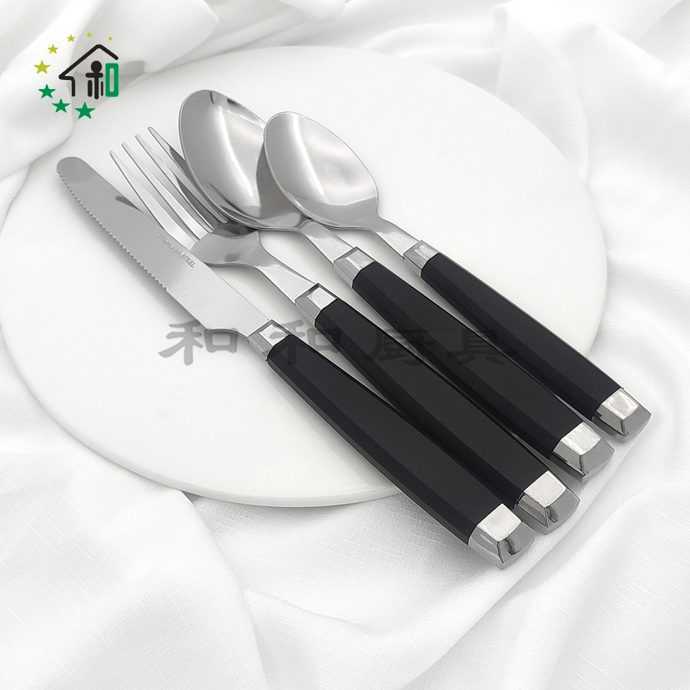 收纳桶塑料手柄西餐牛排餐具不锈钢刀叉勺子24件套装 cutlery set详情33