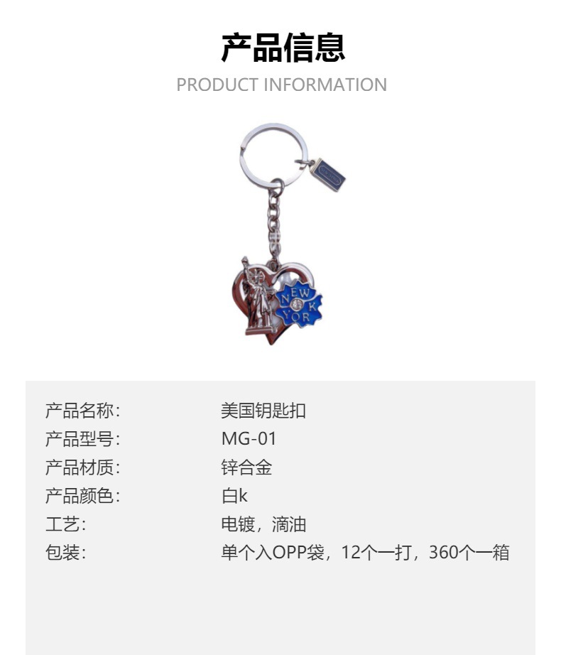 厂家直销美国US纽约MEW YORK钥匙挂件旅游纪念品创新新颖礼品金属详情2