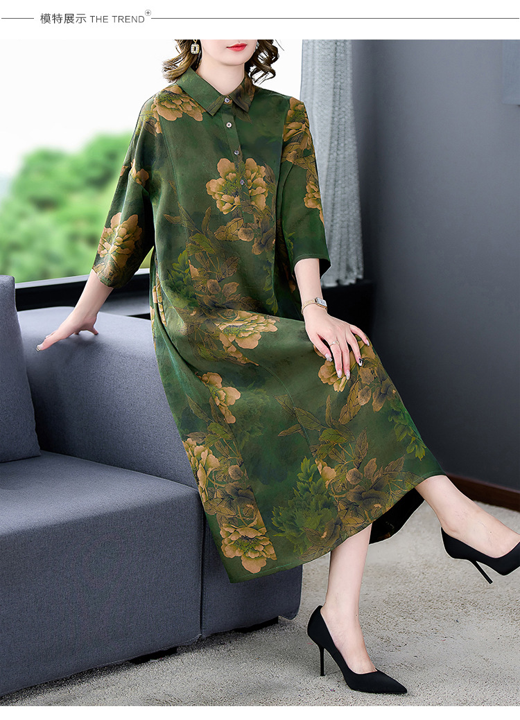 高端大牌香云纱袍子长款中长袖秋季新款大牌真丝连衣裙妈妈装详情10