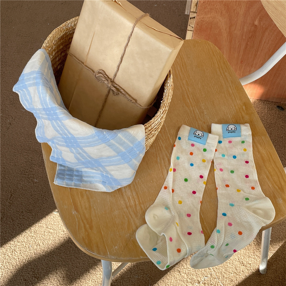 IOULOR薄款puppy狗彩色中筒袜夏季新品堆堆袜透气吸汗袜子批发女详情11