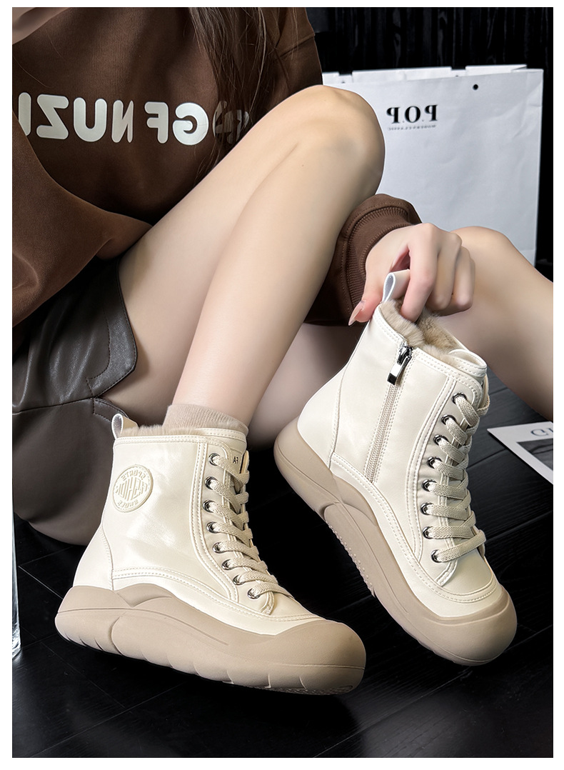 兔毛小白鞋女2024冬季新款高帮运动板鞋厚底女鞋复古百搭保暖女鞋详情7