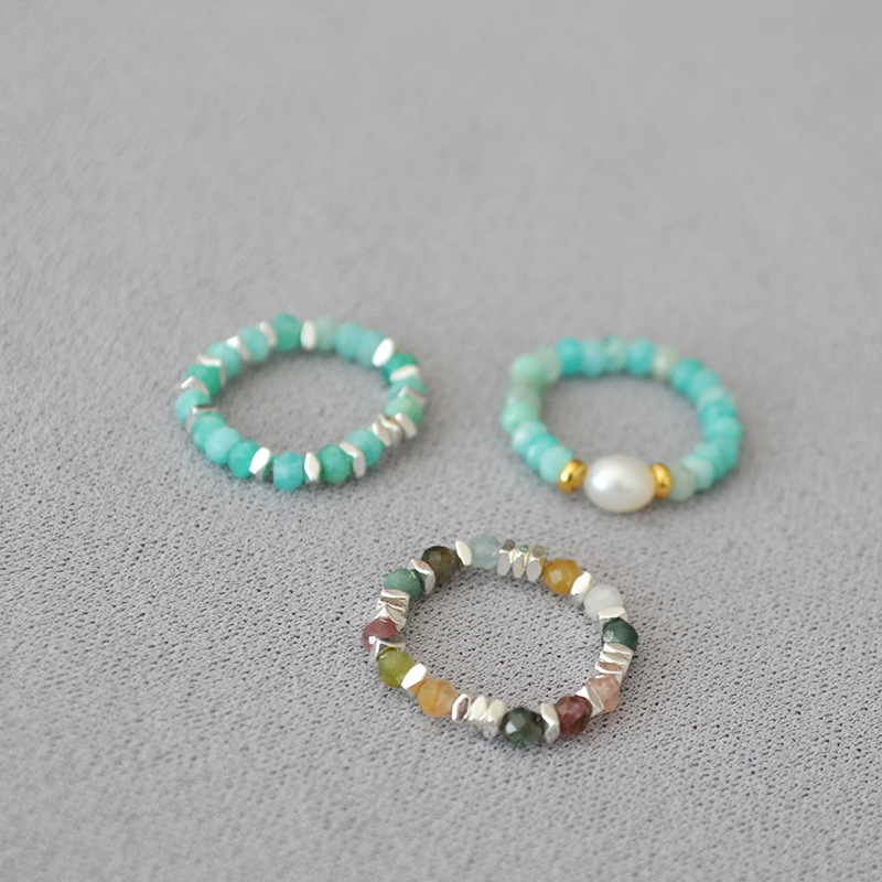 夏日新款复古清凉真石天河石彩色碧玺串珠个性简约弹力戒指食指戒详情3