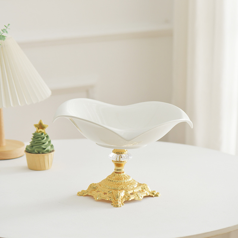 欧式陶瓷果盘创意果盘金色底座客厅卧室茶几家用水果盘陶瓷工艺品详情7