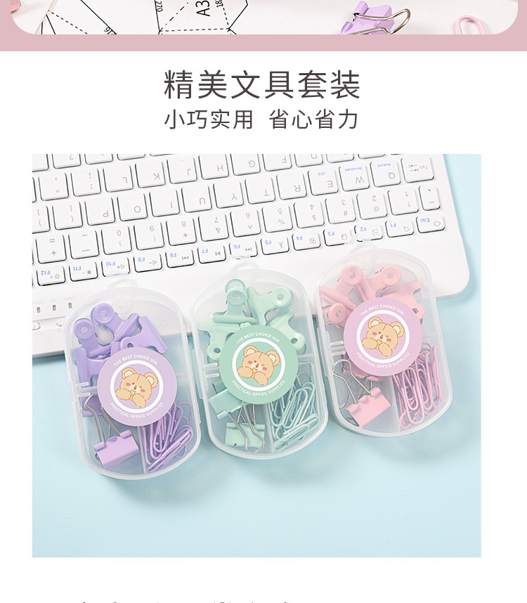 Office paperclip, ticket holder, long-tail clip, binding box set, student planner, stationery, iron clip, swallowtail clip pic 7