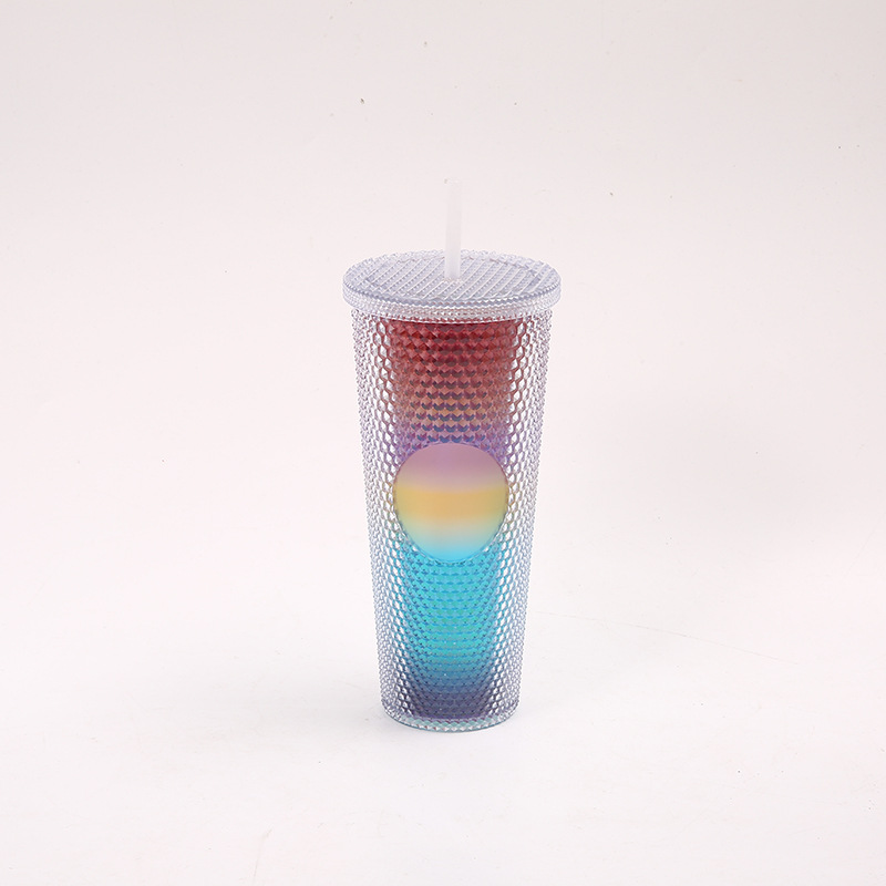 跨境厂家新款创意双层吸管扎手塑料杯 通用便携大容量星巴榴莲杯详情20