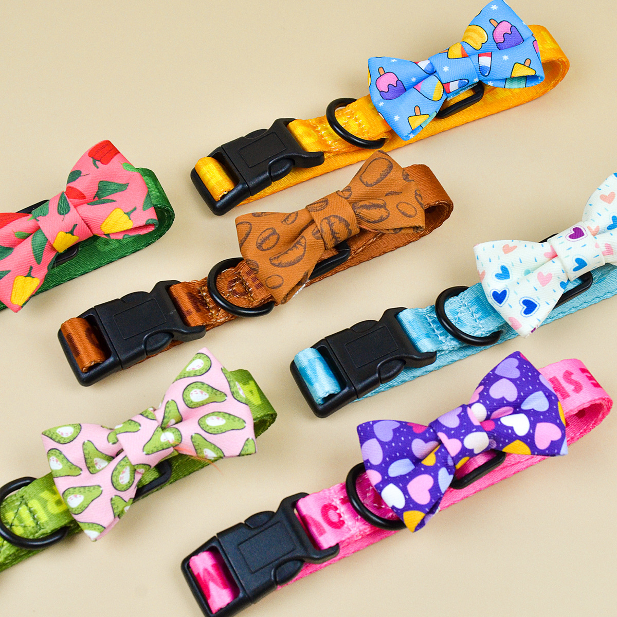 New cross-border summer cute pet collar and bow tie, double-sided printed cat and dog bow tie, cartoon bow tie pic 3