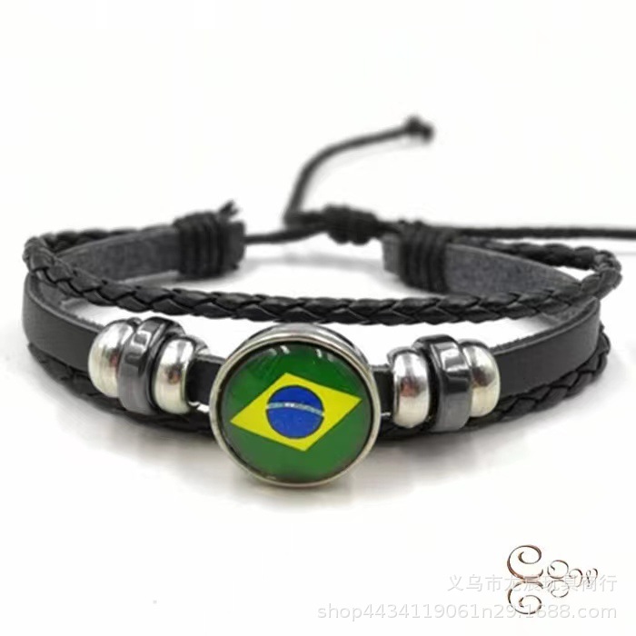 中国国旗手链 世界杯各国国旗 时光宝石手链 个性编织牛皮绳手链详情15