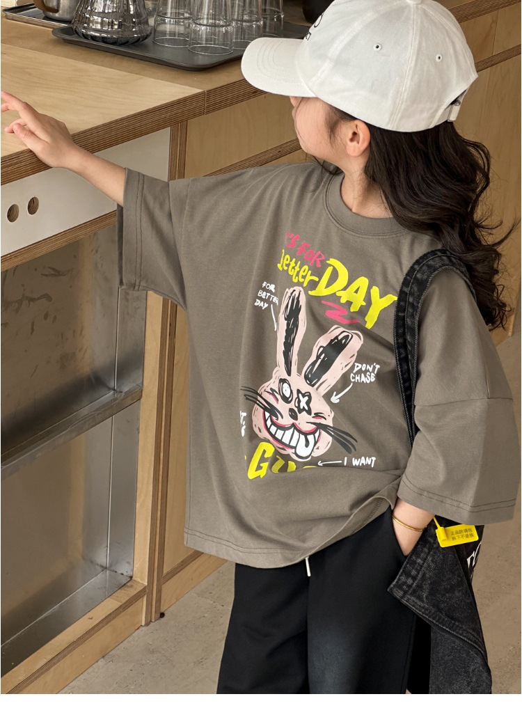 儿童短袖t恤女童夏装2025新款男童半袖体恤宽松休闲卡通洋气上衣详情30