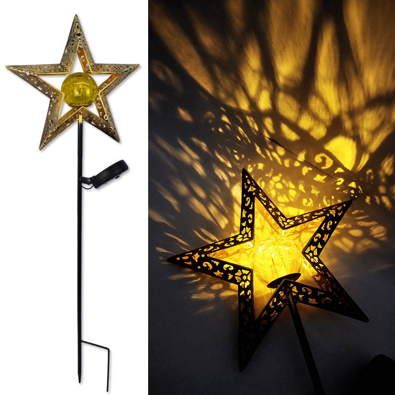 Solar lawn lights, outdoor courtyard ground camping lights, LED flame sun moon ironwork landscape decorative lights pic 4