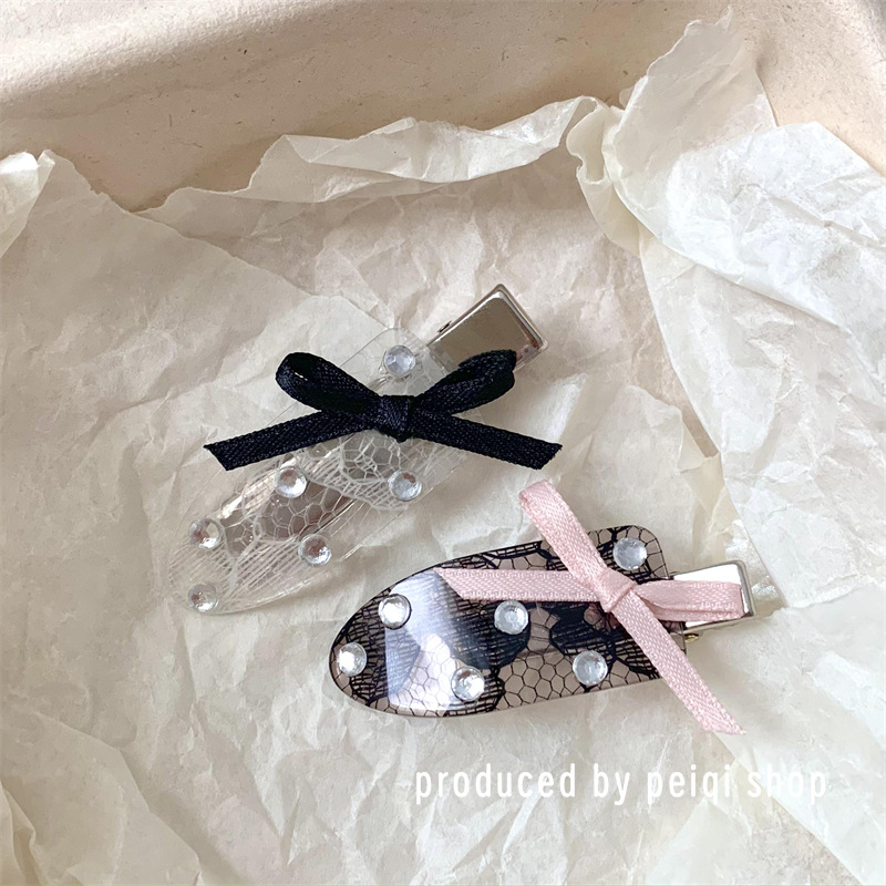 韩版小众设计蝴蝶结蕾丝水钻无痕发夹侧边碎发刘海夹高级感发饰女详情2