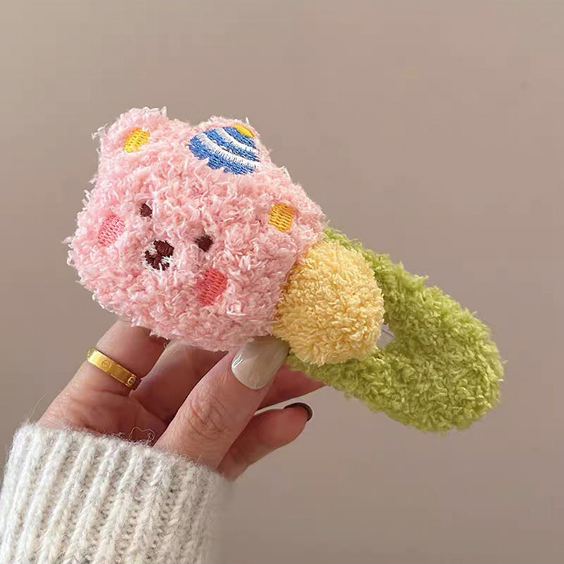 新款韩国秋冬毛绒布丁熊可爱鸭嘴夹大号发夹女后脑勺盘发发卡发饰详情12