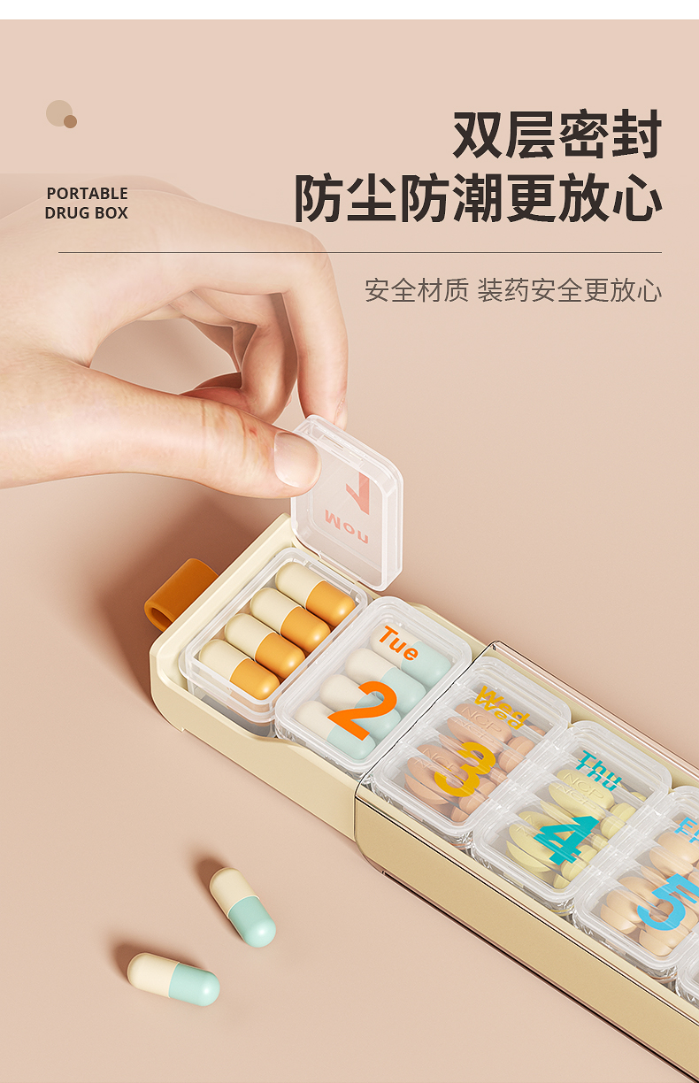 Portable medicine box, three meals a day, portable medicine packaging box, seven-compartment medicine box for seven days a week, large-capacity medicine dispenser, specially for foreign trade. Specially for foreign trade pic 26