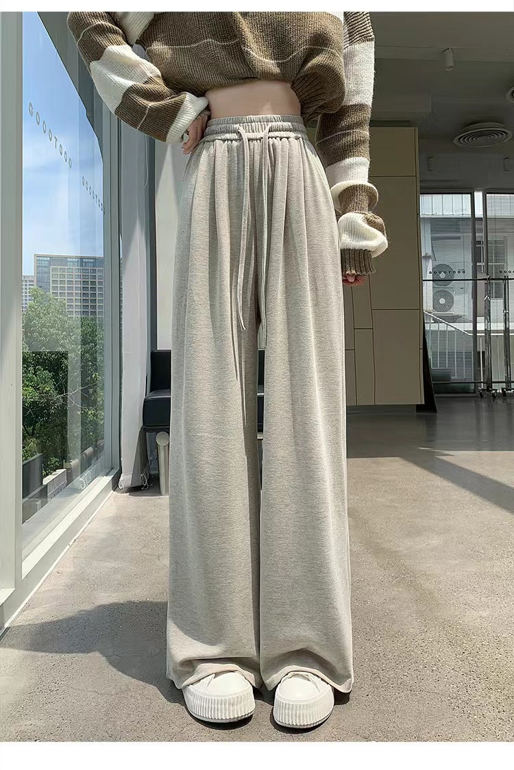 加厚阔腿裤女2023秋季新款高腰垂感宽松直筒裤休闲慵懒糯米针织详情21