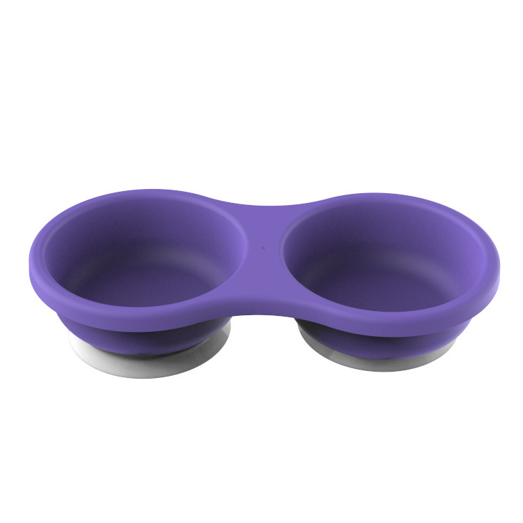 New plastic pp material suction cup pet double-bowl, cat bowl, dog bowl, pet food set with suction cups at the bottom pic 2