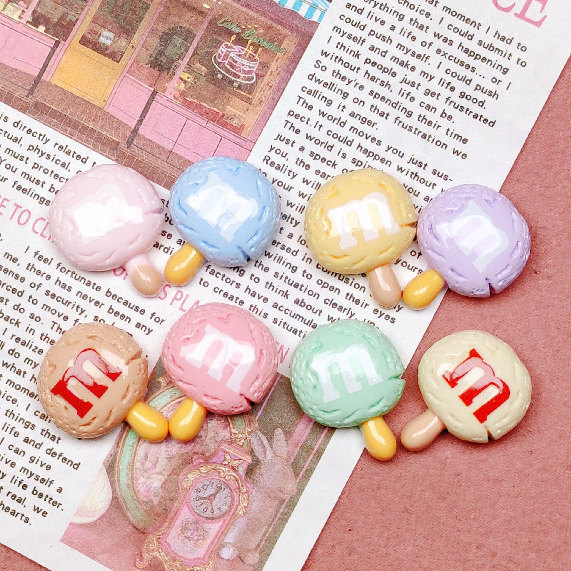 Glossy dopamine-colored M lollipop diy cream phone case resin accessories handmade hair clips headband material package pic 5