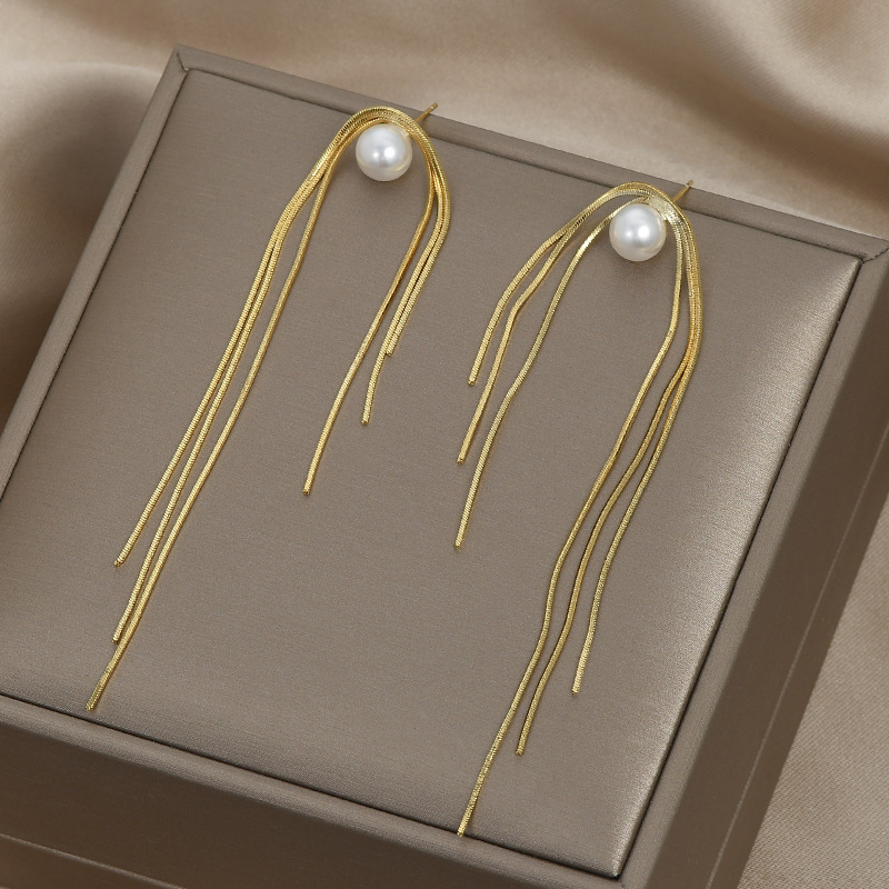 925银针韩版时尚气质耳环女小众设计感珍珠流苏耳饰ins风长款耳钉详情5