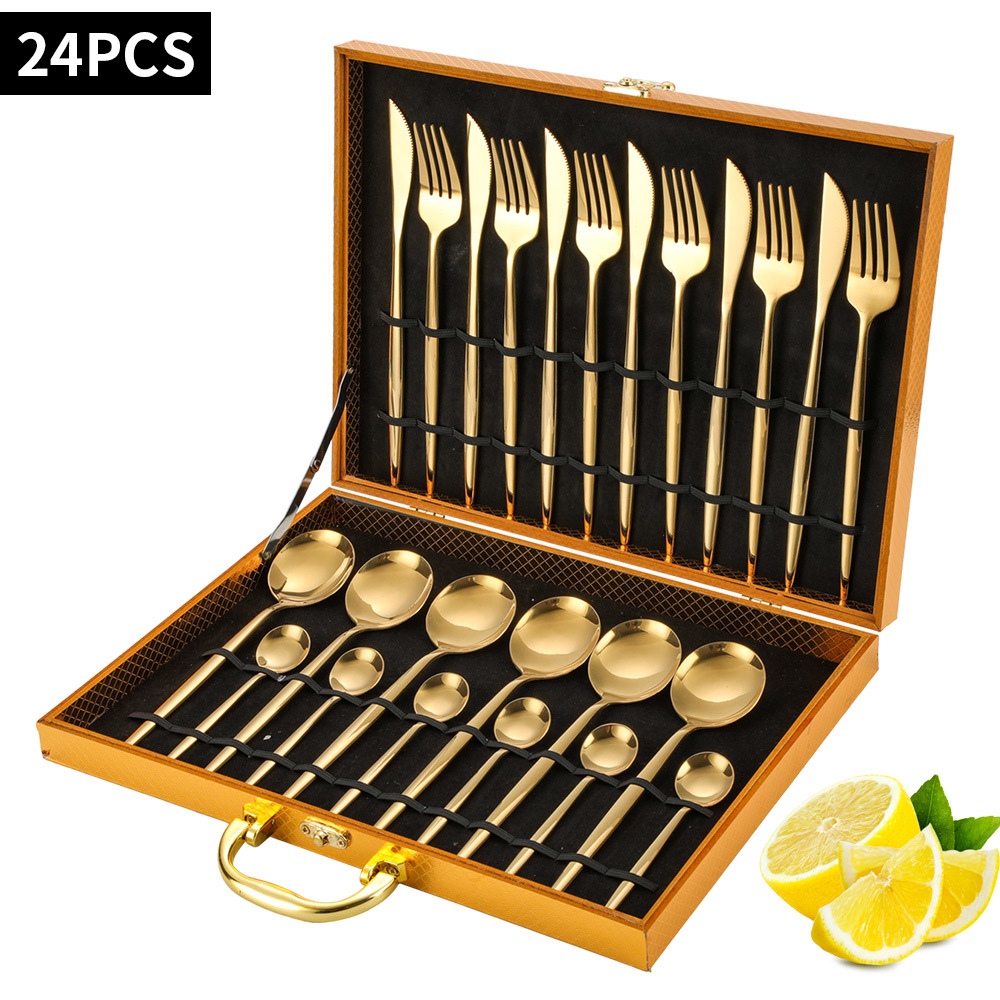 亚马逊不锈钢刀叉勺金色4人份便携式户外野营烧烤盘餐具20件套装详情4