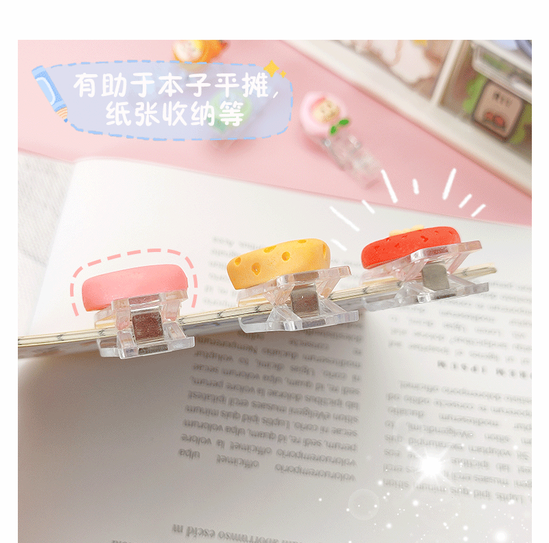 ins Cute stationery storage holder, fruit cartoon planner diy small clip, fixed test paper binding transparent ticket holder pic 9