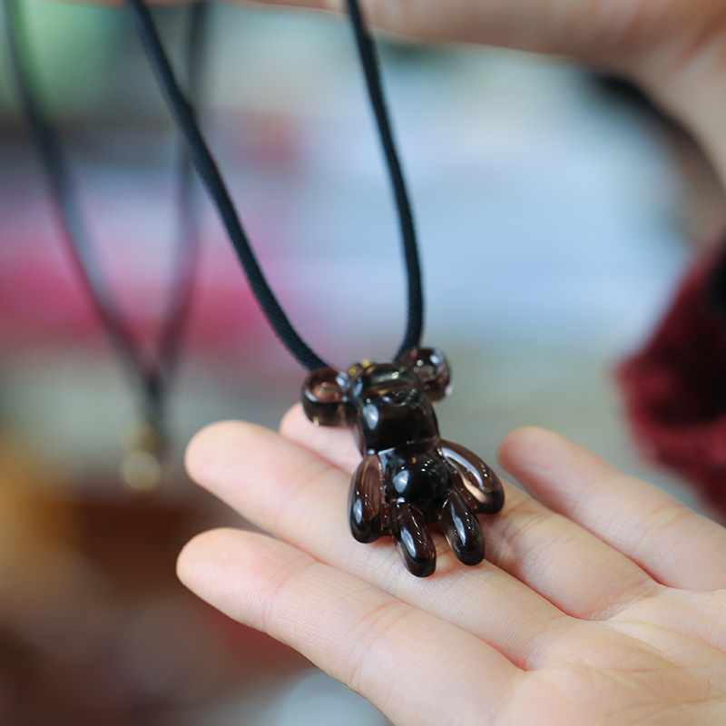 New ice variety violent bear pendant, natural high-ice obsidian bear brined rope necklace, internet-famous bear sweater chain pic 9