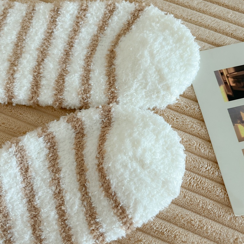 秋冬袜子女中筒睡眠袜韩版纯色珊瑚绒袜子保暖加绒休闲袜详情14