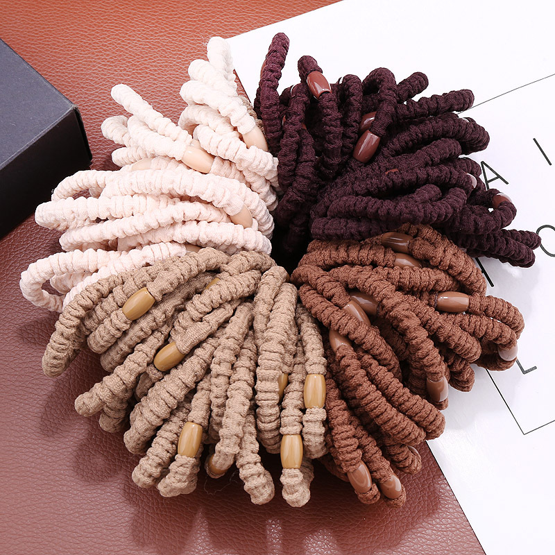 Simple and sweet Japanese and Korean version pleated coffee-colored hair bands, milk tea-colored rubber bands, student fashionable hair tie accessories pic 4