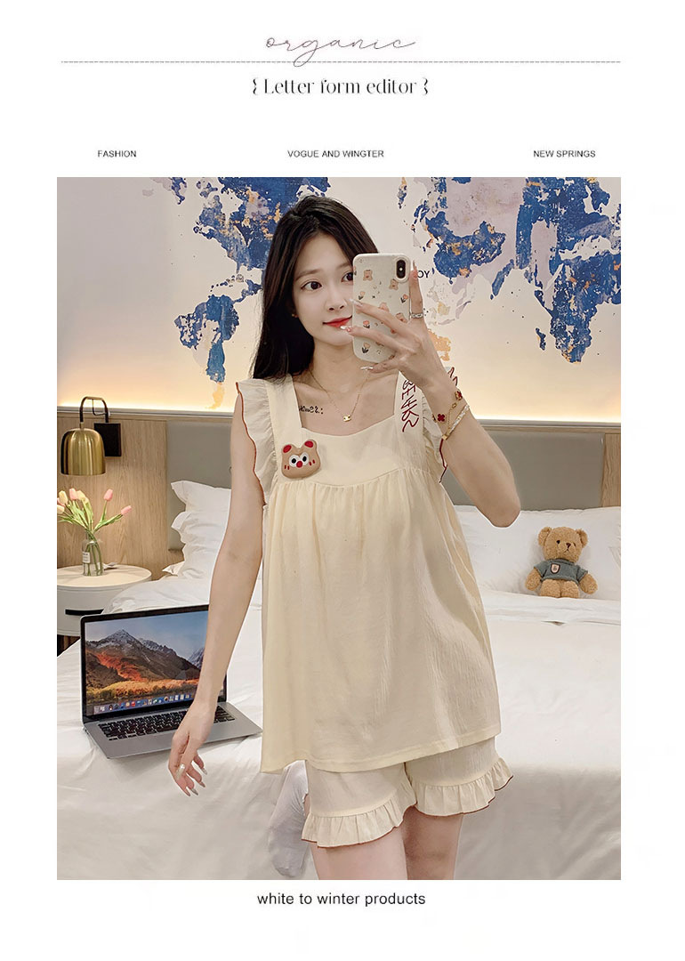 睡衣女夏季云朵棉甜美可爱风短裤吊带带胸垫两件套可外穿家居服女详情23