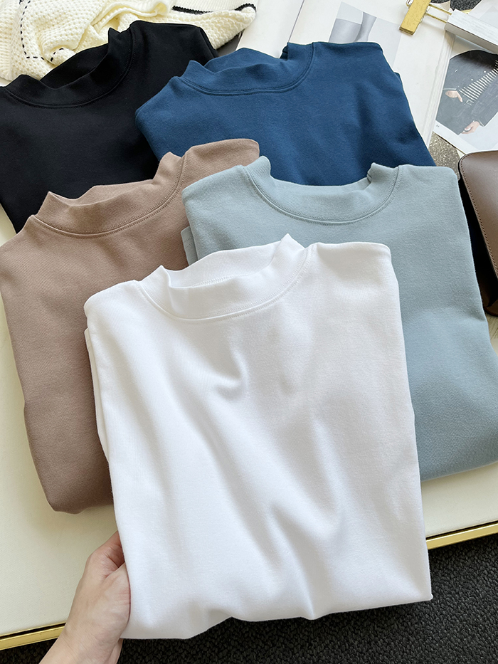 琪镌绘制半高领t恤女式春夏季新款宽松显瘦韩版简约半袖减龄棉质详情42