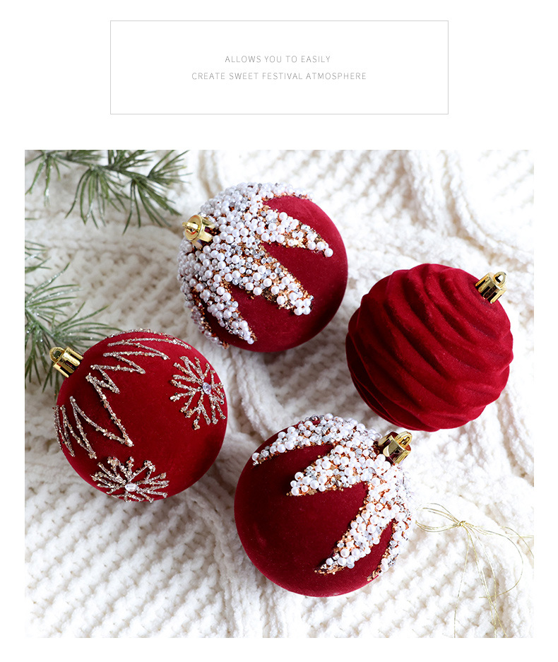 Christmas tree decoration balls, Christmas painted balls, velvet dark red Christmas balls, pearl DIY hanging decorations, scene arrangement pic 6