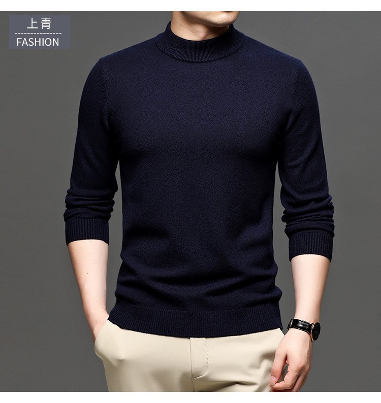 Mishima live nuevo otoño invierno color sólido cuello medio alto cashmere hombre slim suéter hombre legging suéter hombre pic 23