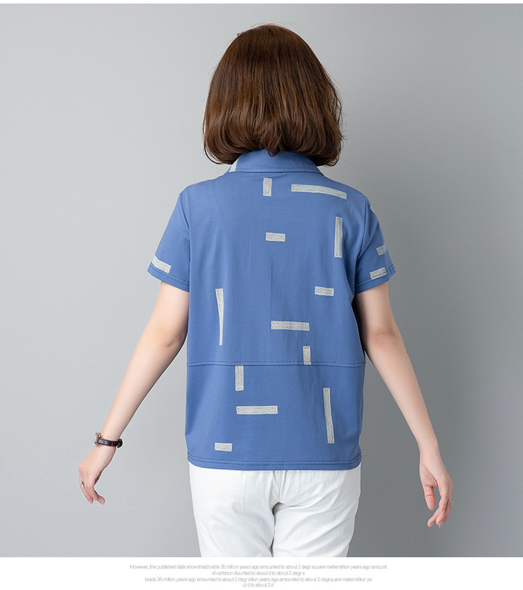 Mamá verano manga corta camiseta mujer 2021 nueva moda chic media edad mujer top algodón polo cuello pic 7